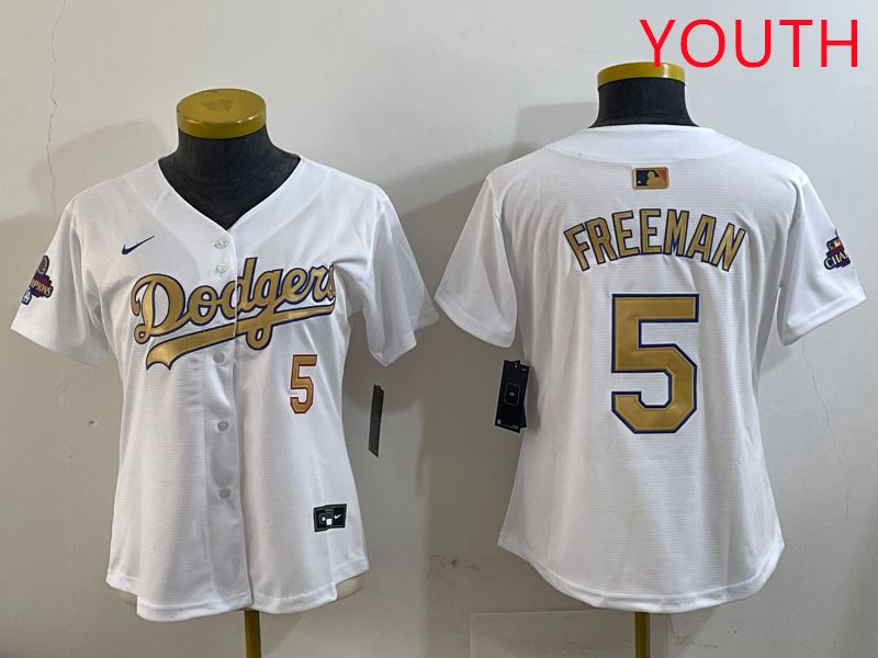 Youth Los Angeles Dodgers #5 Freeman White Champion gold character 2025 Nike MLB Jersey style 1->youth mlb jersey->Youth Jersey